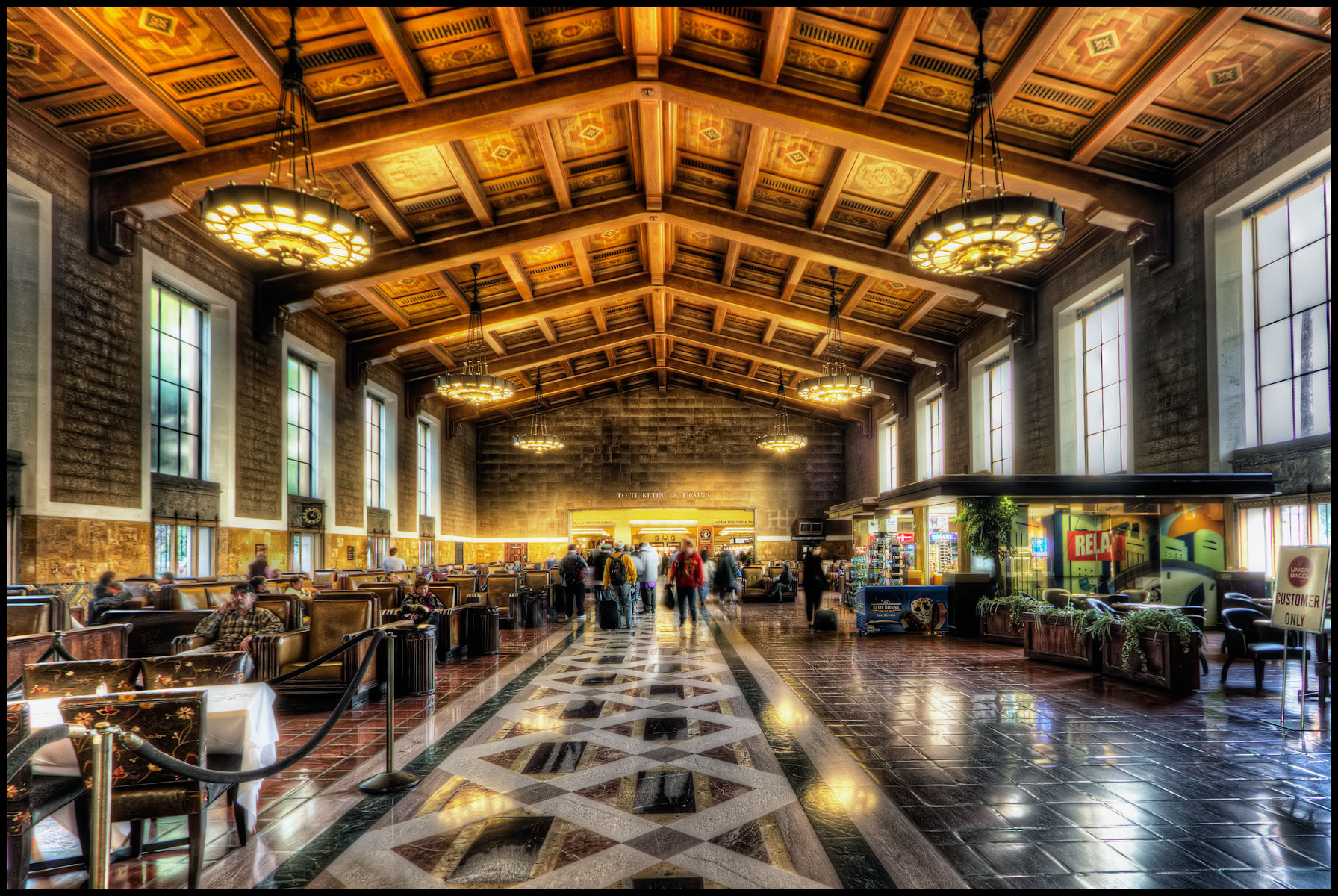 The Los Angeles Union Station is very nice. Not that I am biased, but it is nicer than several others I have visited (Washington DC, St Louis). So many nice photo opportunities in LA. Hope to get out tomorrow to the CicLAvia. ISO 100, 10mm, f6.3, (1/5, 0.8, 3.2). Used a wider aperture than I would normally choose to get a sharper focus because there are so many people walking around and 3 seconds is already a lot. My standard HDR workflow, Photomatix Details Enhancer, Imagenomic, Smart Sharpen, Lens Distortion, Freaky Details, Nik Pro Contrast, Lighten/Darken Center.
